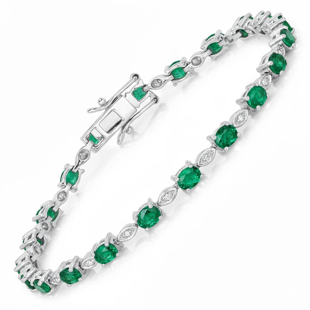 Oval Tennis Bracelet with Diamond Marquise Accents