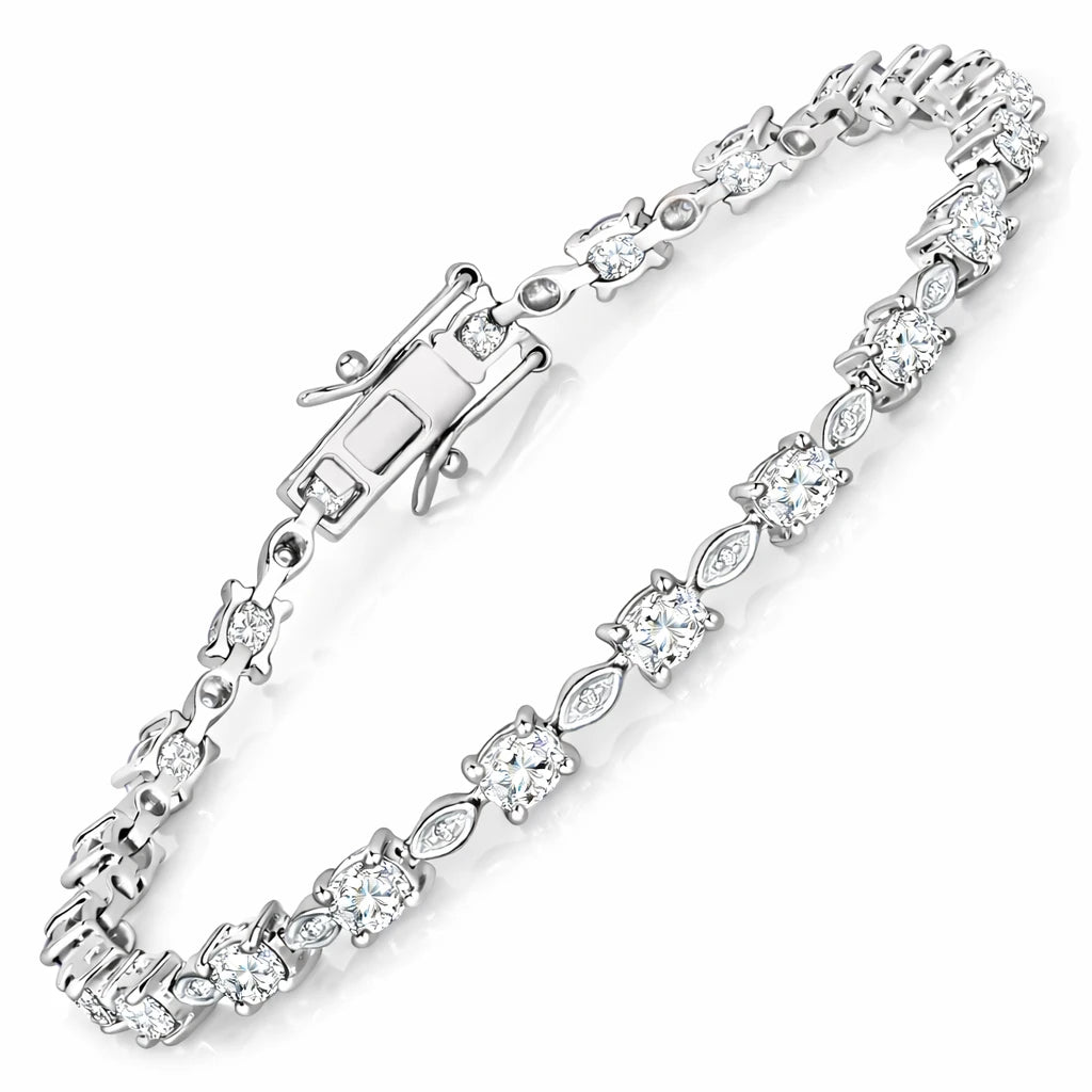 Oval Tennis Bracelet with Diamond Marquise Accents