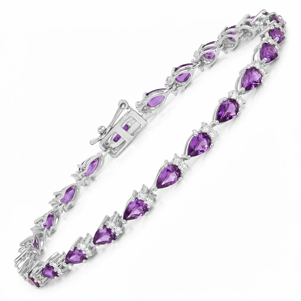 Pear Tennis Bracelet with Diamond Clusters