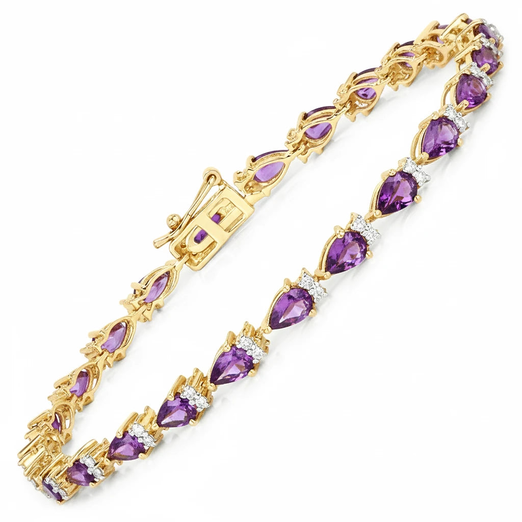 Pear Tennis Bracelet with Diamond Clusters