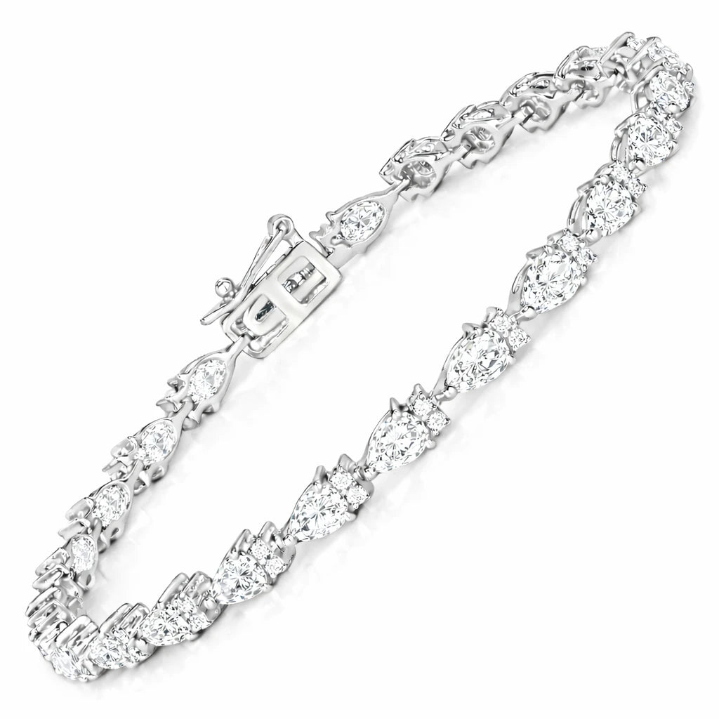 Pear Tennis Bracelet with Diamond Clusters
