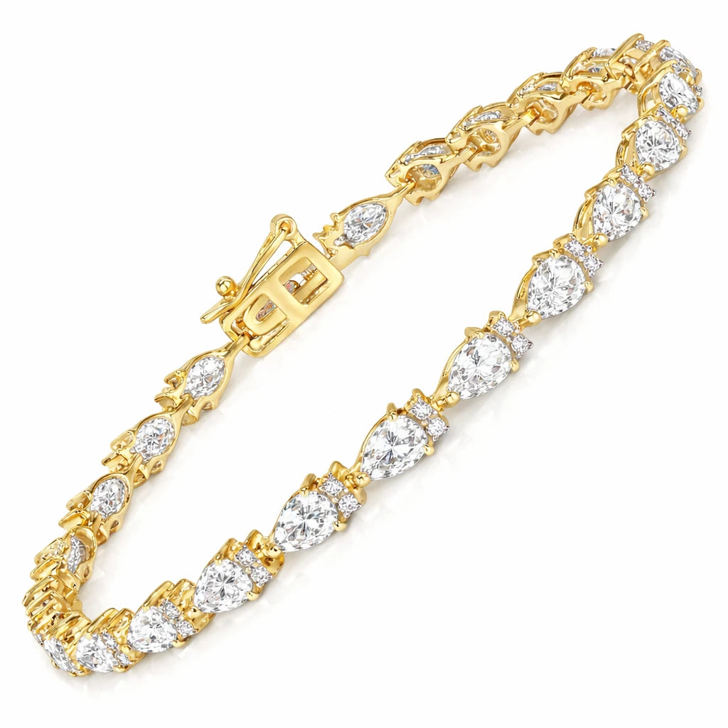 Pear Tennis Bracelet with Diamond Clusters