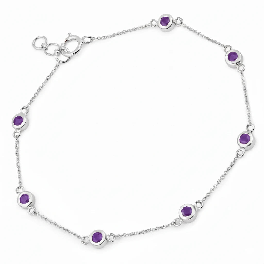 Round Bezel Set Adjustable Station Bracelet