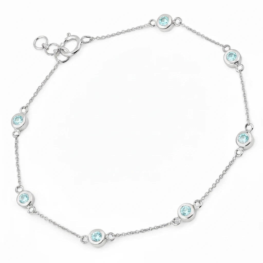 Round Bezel Set Adjustable Station Bracelet