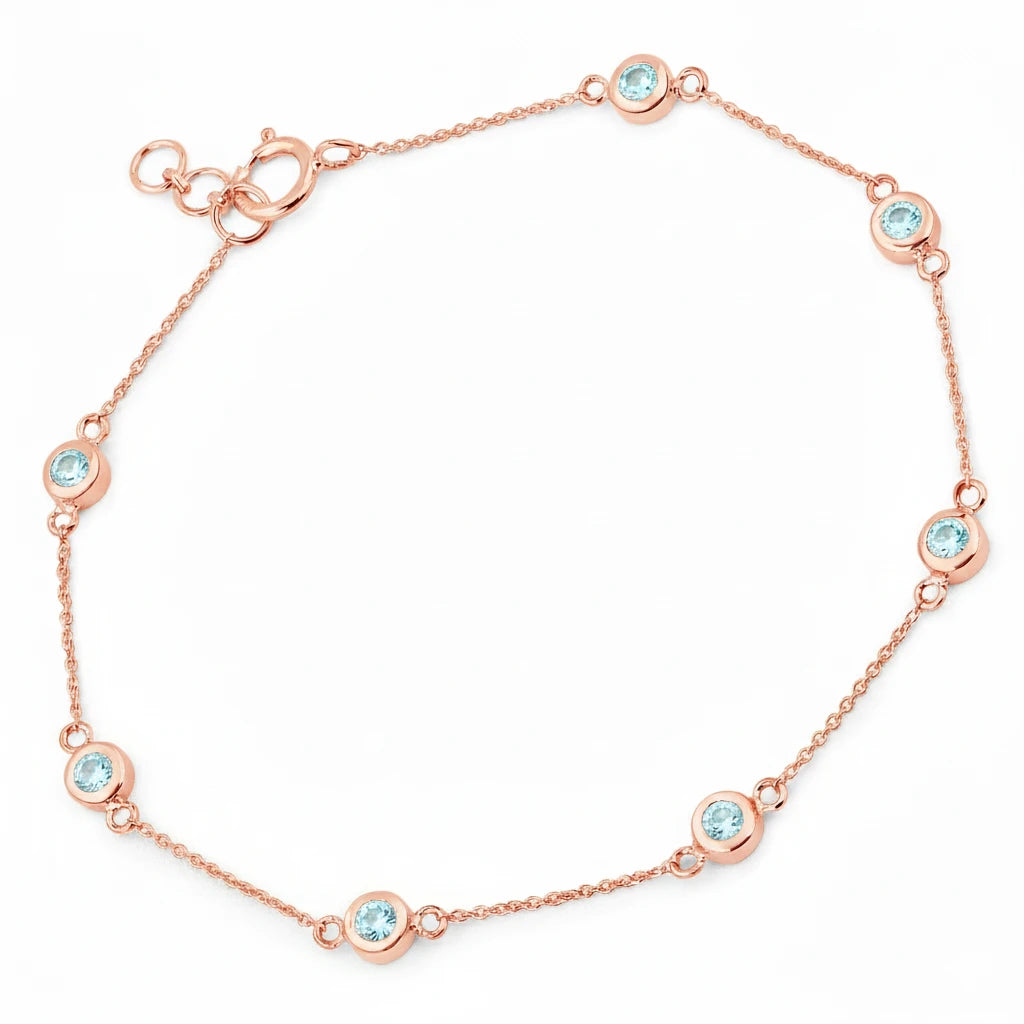 Round Bezel Set Adjustable Station Bracelet
