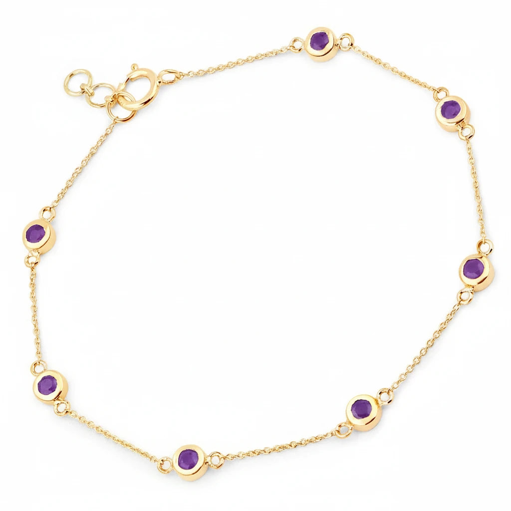 Round Bezel Set Adjustable Station Bracelet