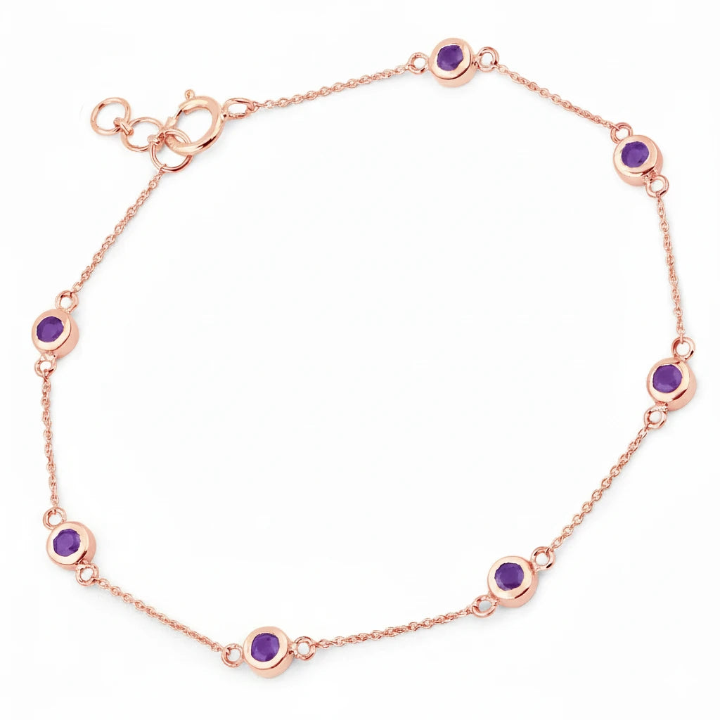 Round Bezel Set Adjustable Station Bracelet
