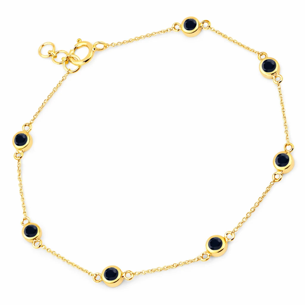Round Bezel Set Adjustable Station Bracelet