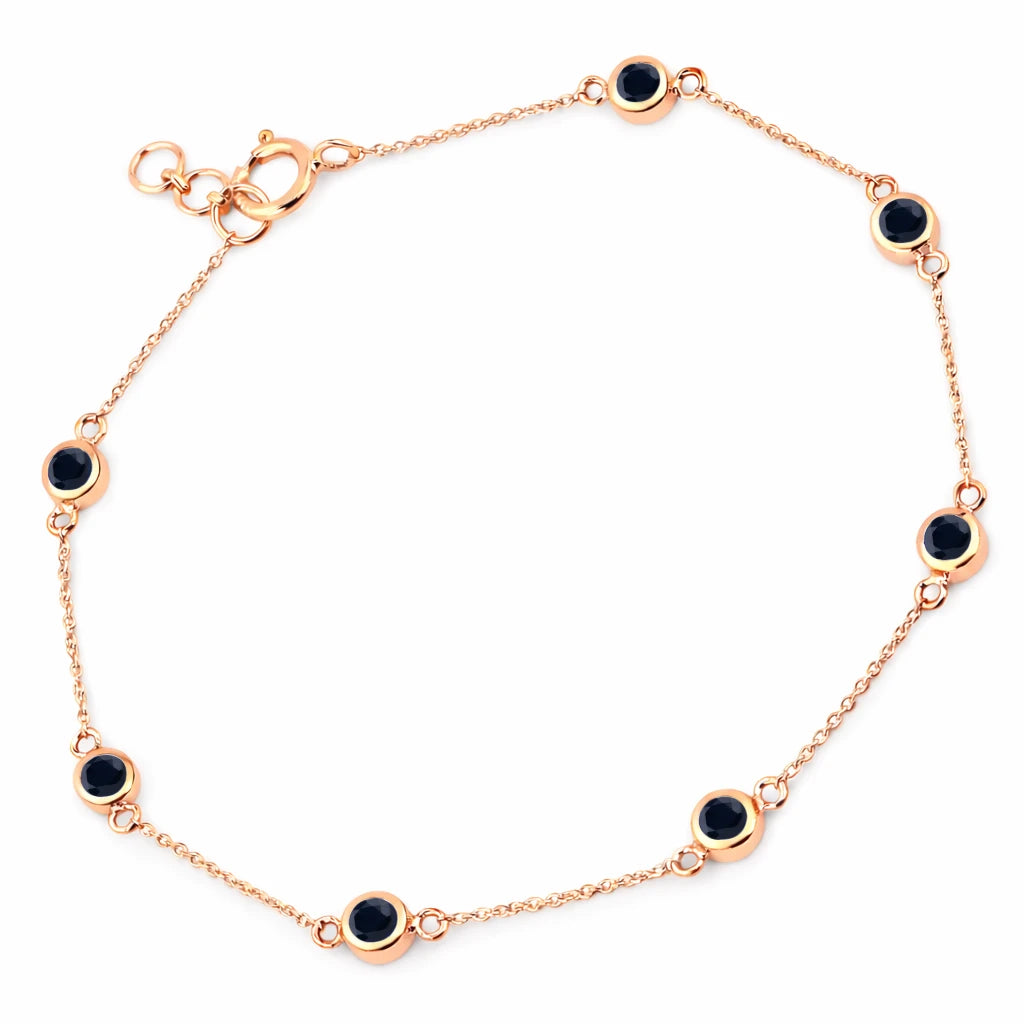 Round Bezel Set Adjustable Station Bracelet
