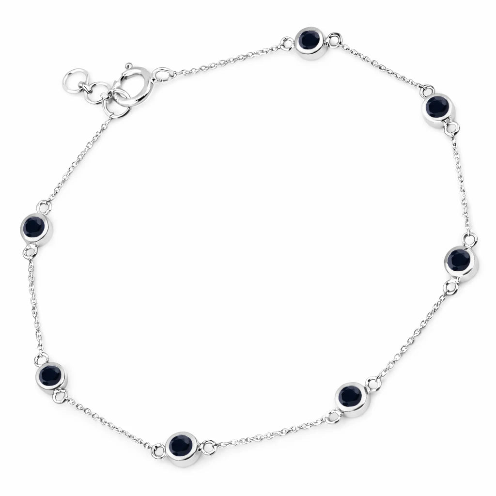 Round Bezel Set Adjustable Station Bracelet