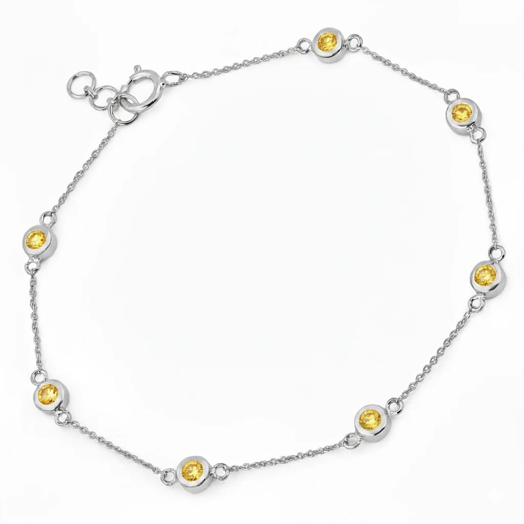 Round Bezel Set Adjustable Station Bracelet
