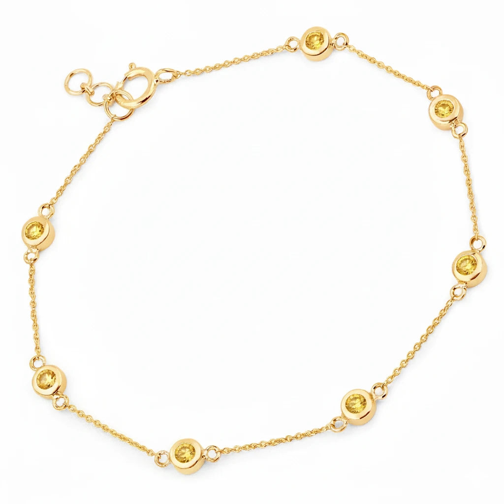 Round Bezel Set Adjustable Station Bracelet