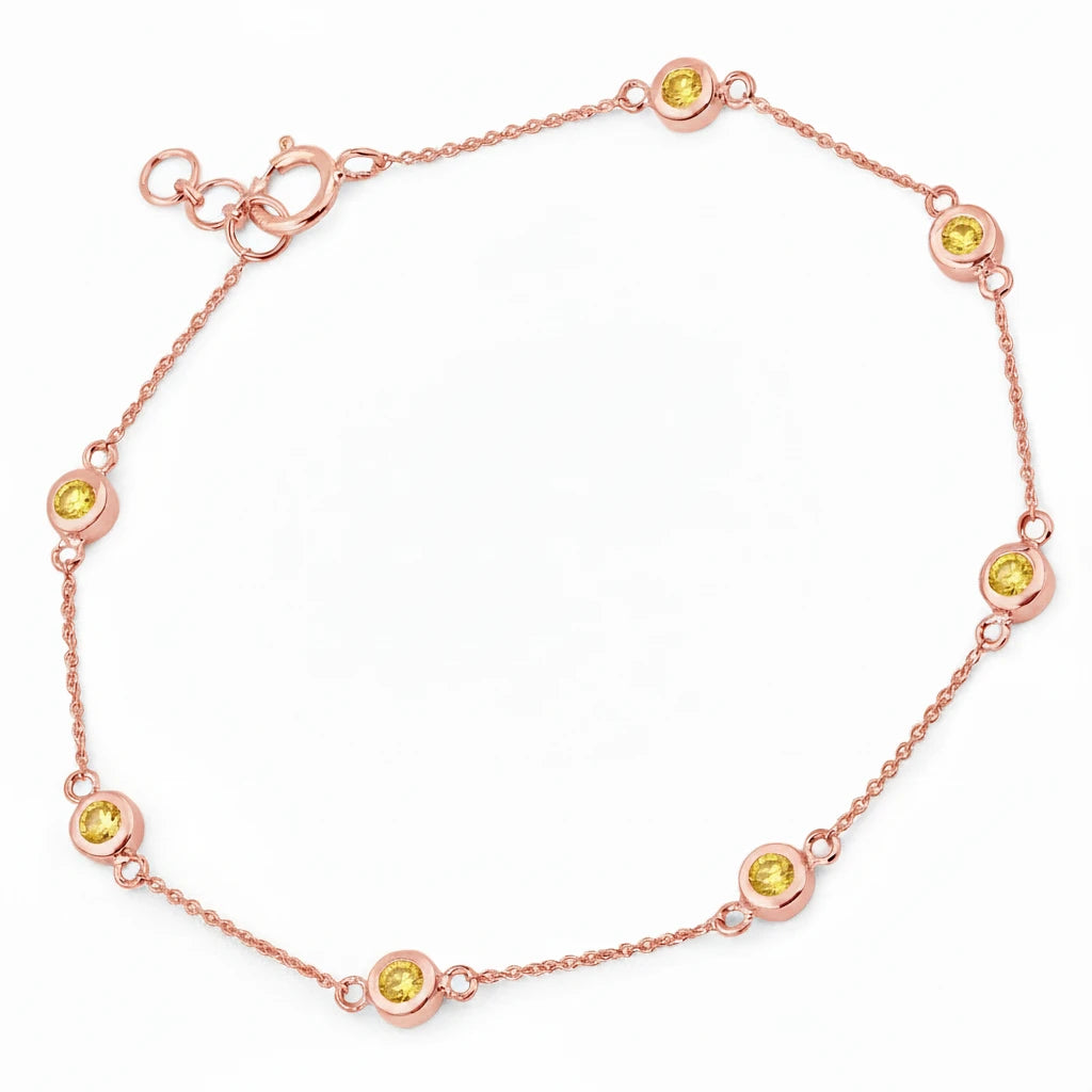 Round Bezel Set Adjustable Station Bracelet