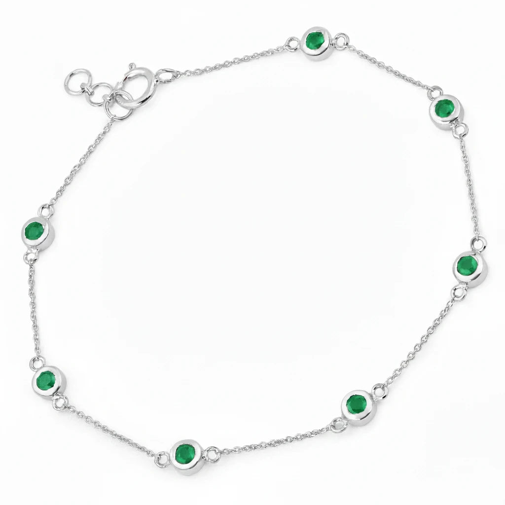 Round Bezel Set Adjustable Station Bracelet