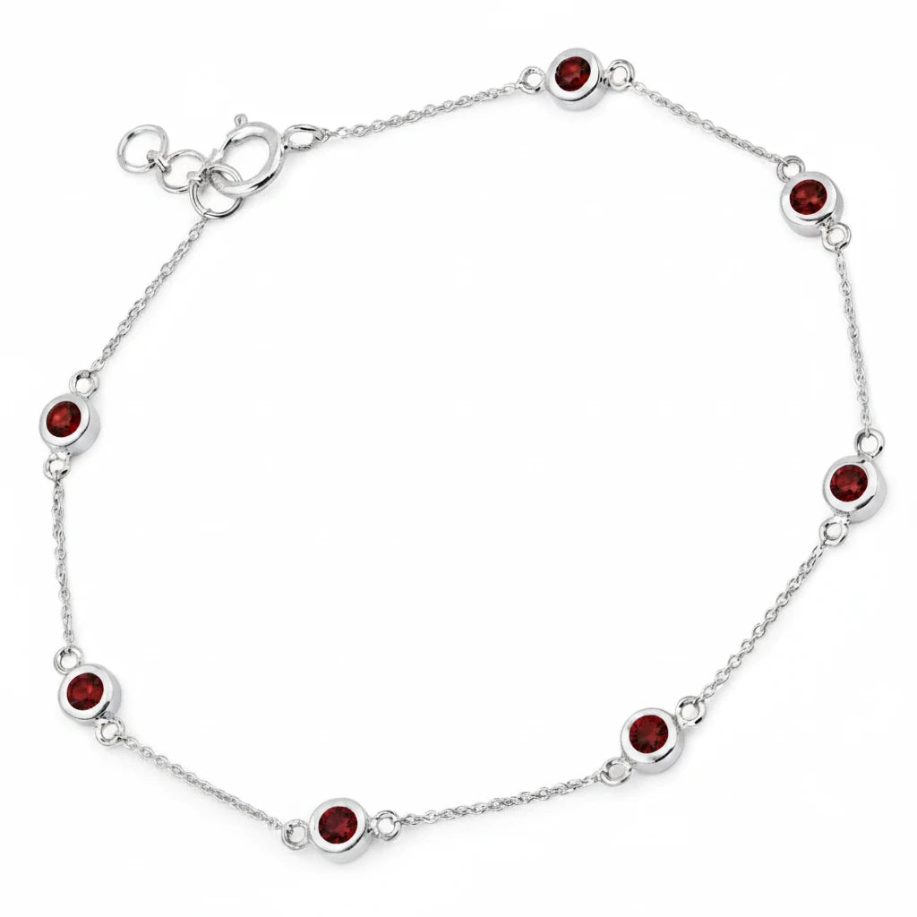 Round Bezel Set Adjustable Station Bracelet