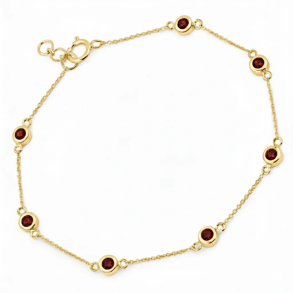 Round Bezel Set Adjustable Station Bracelet