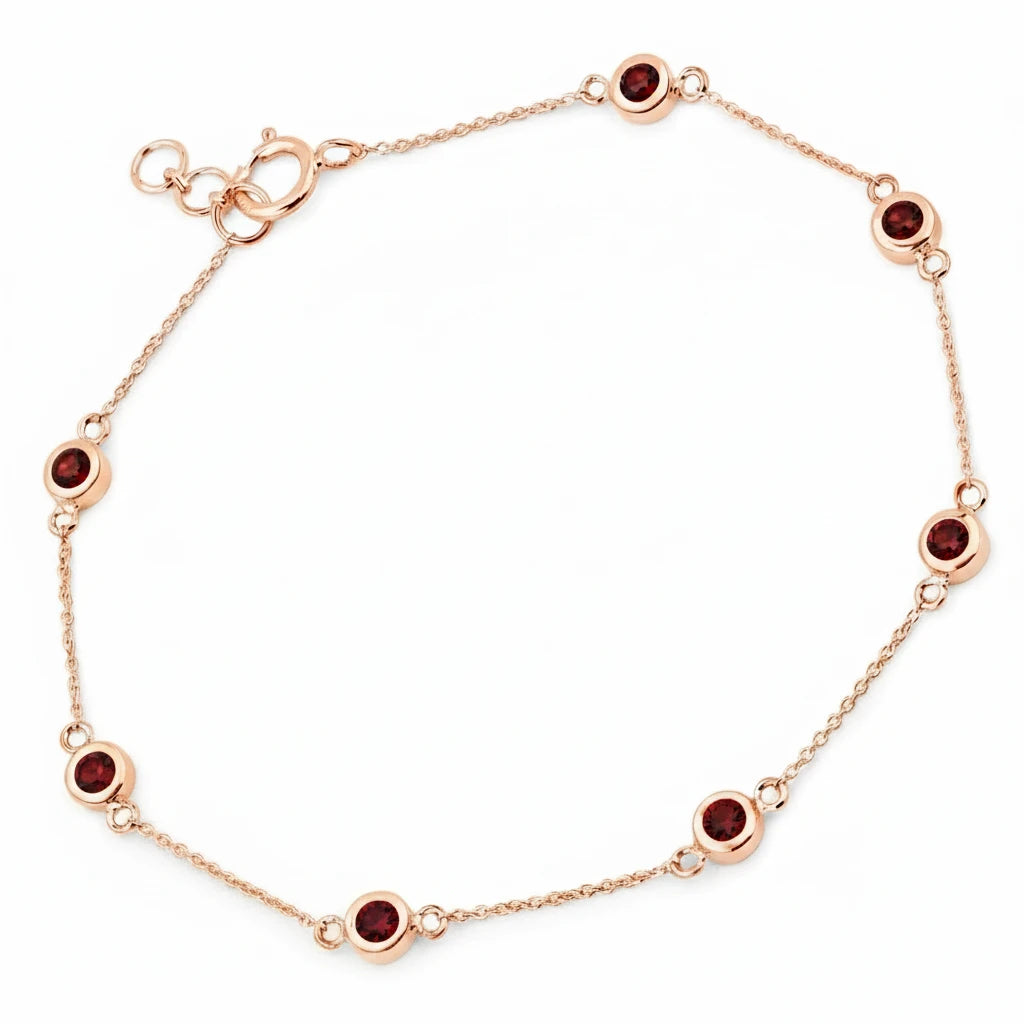 Round Bezel Set Adjustable Station Bracelet