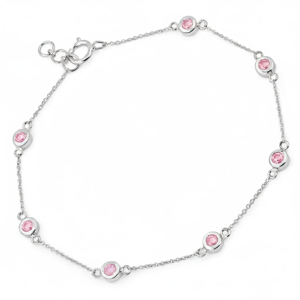 Round Bezel Set Adjustable Station Bracelet