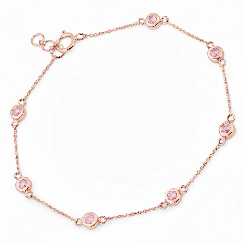 Round Bezel Set Adjustable Station Bracelet