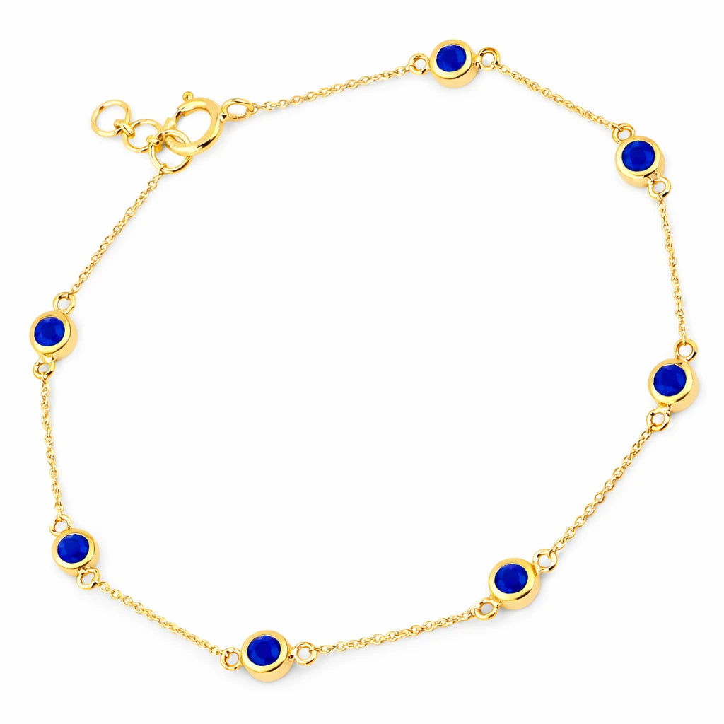 Round Bezel Set Adjustable Station Bracelet