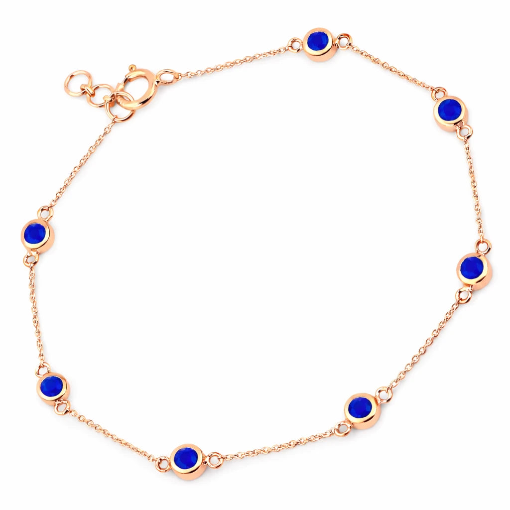 Round Bezel Set Adjustable Station Bracelet