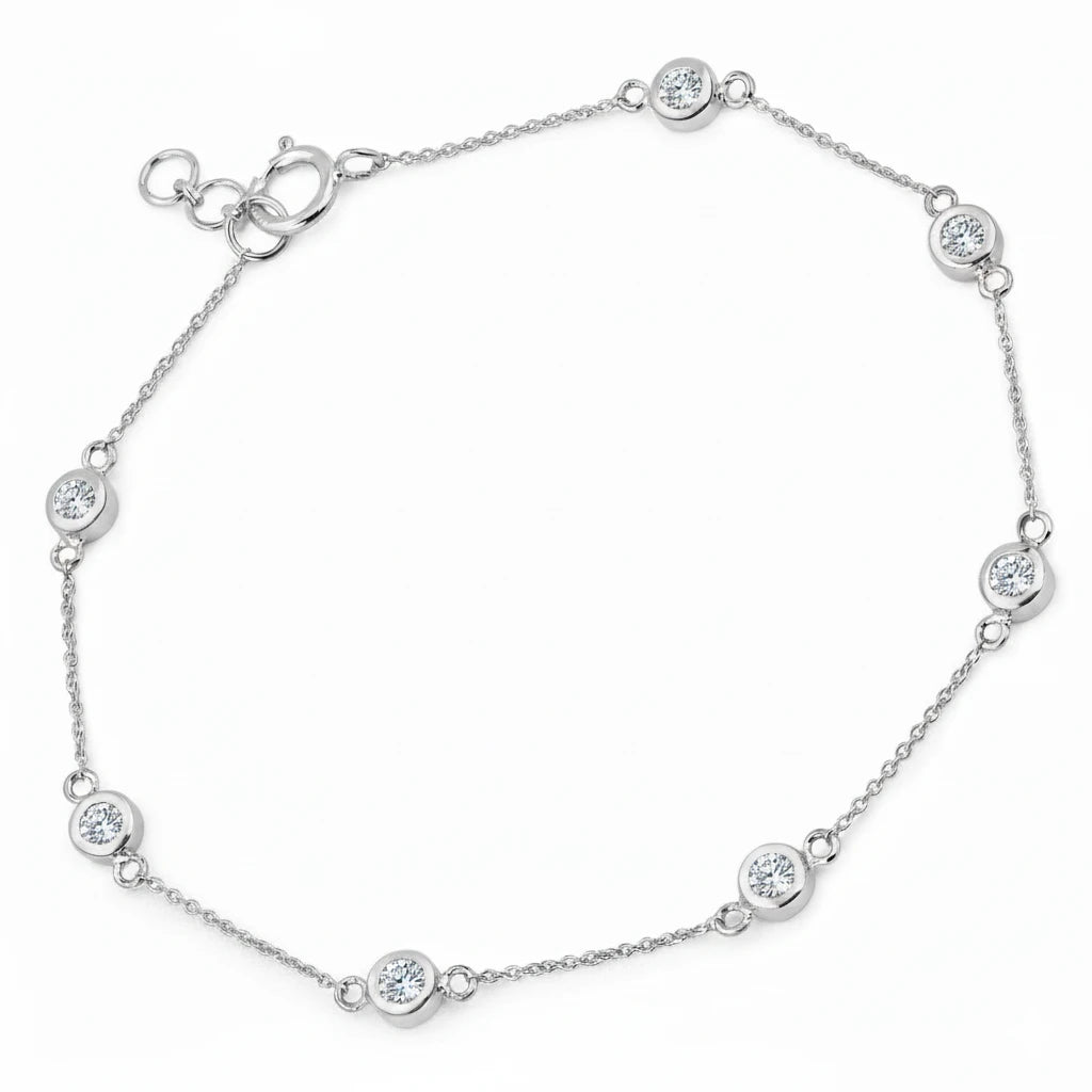 Round Bezel Set Adjustable Station Bracelet