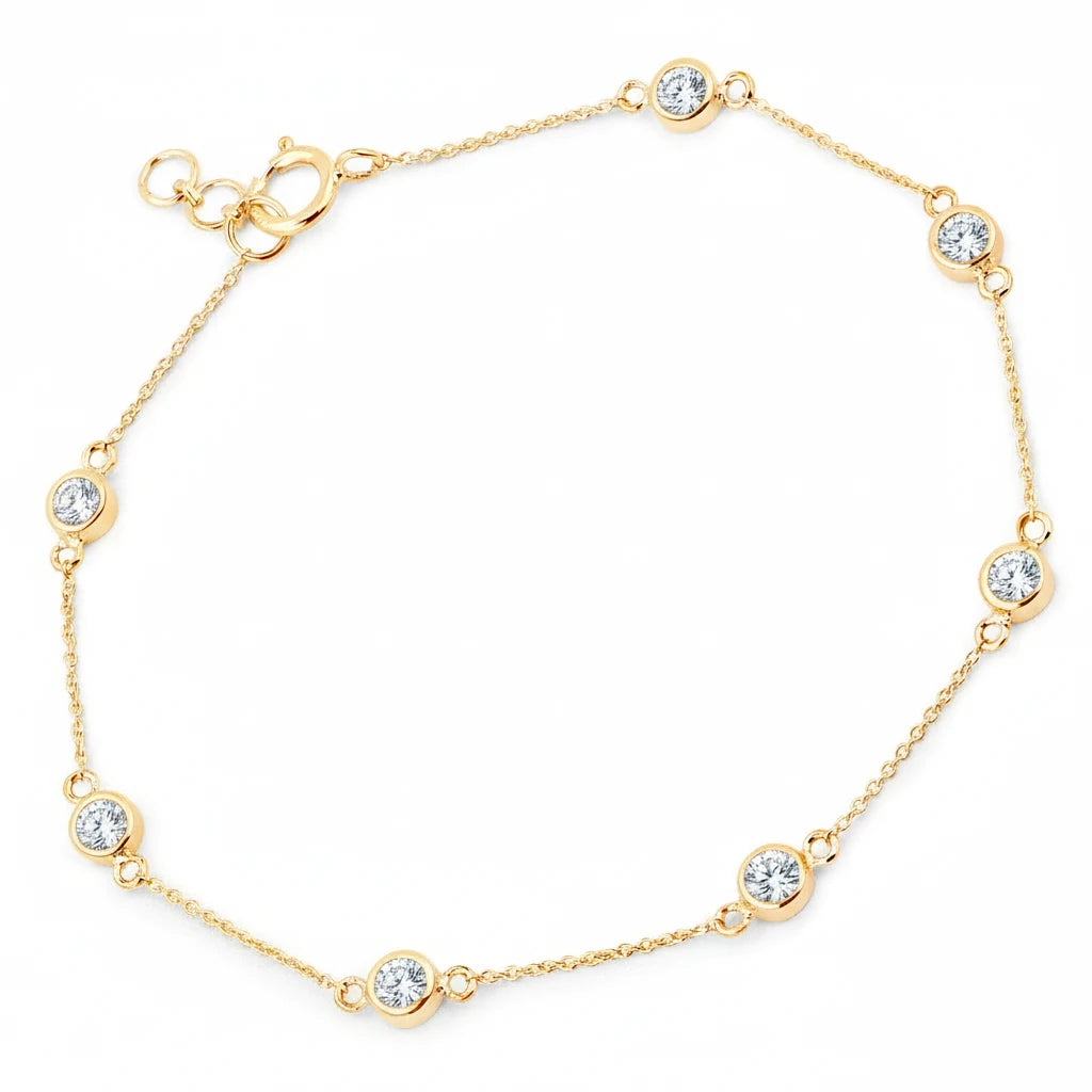 Round Bezel Set Adjustable Station Bracelet