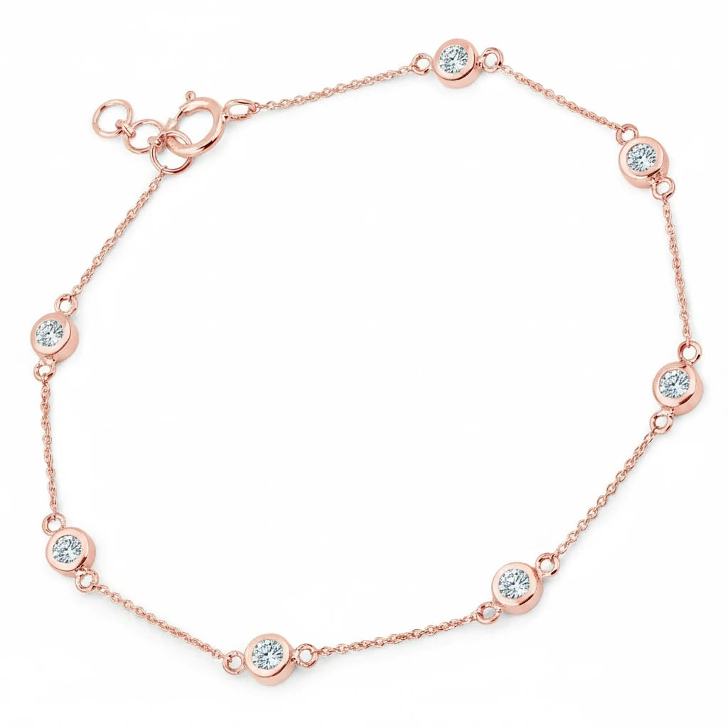 Round Bezel Set Adjustable Station Bracelet