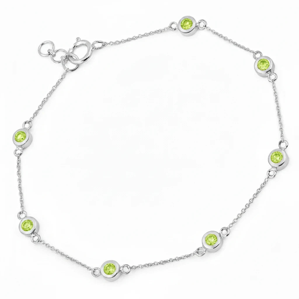 Round Bezel Set Adjustable Station Bracelet