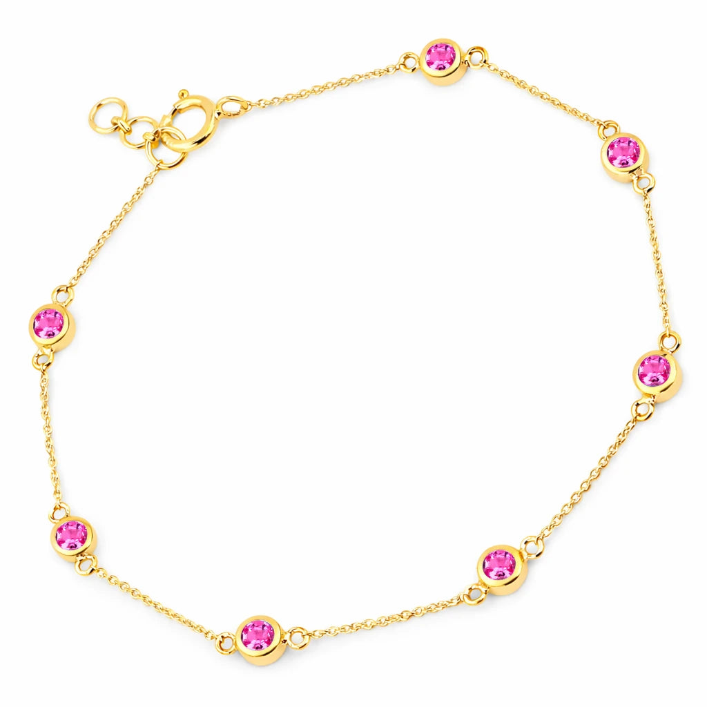 Round Bezel Set Adjustable Station Bracelet