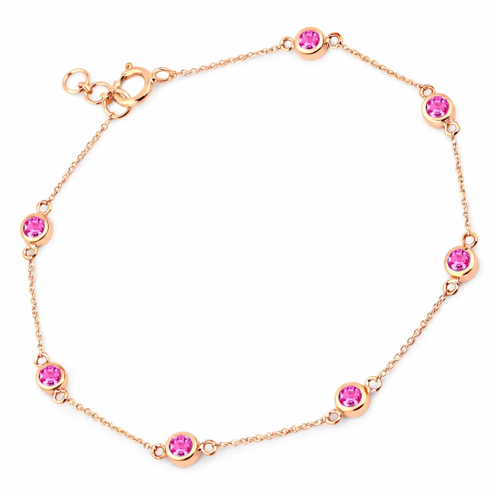 Round Bezel Set Adjustable Station Bracelet