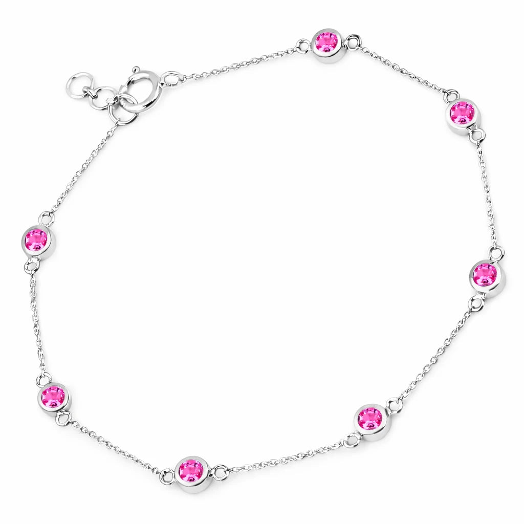 Round Bezel Set Adjustable Station Bracelet
