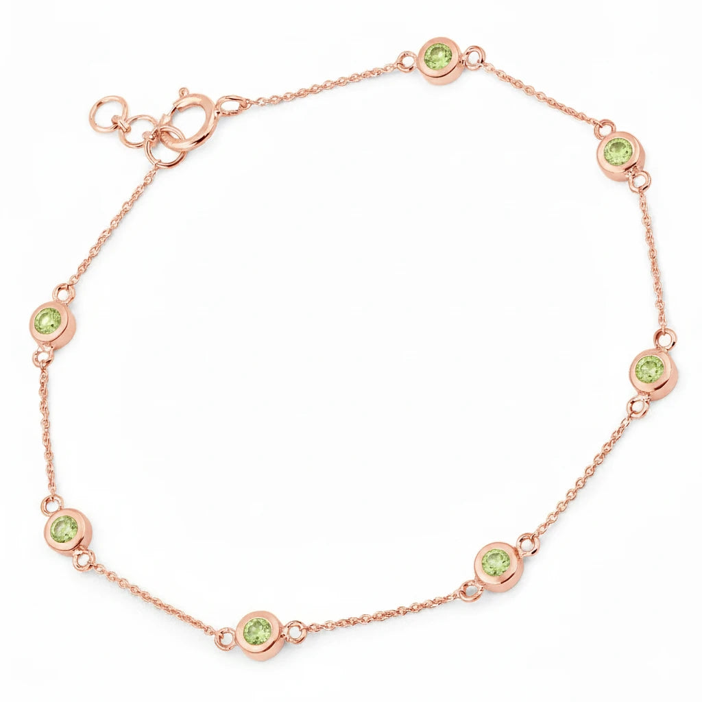Round Bezel Set Adjustable Station Bracelet