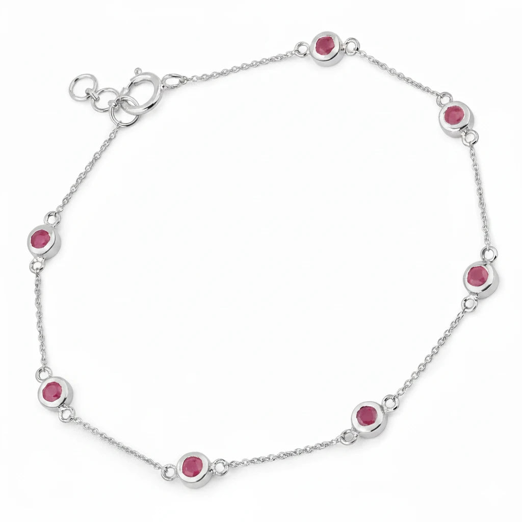 Round Bezel Set Adjustable Station Bracelet