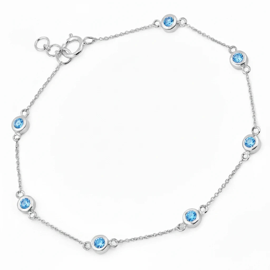 Round Bezel Set Adjustable Station Bracelet