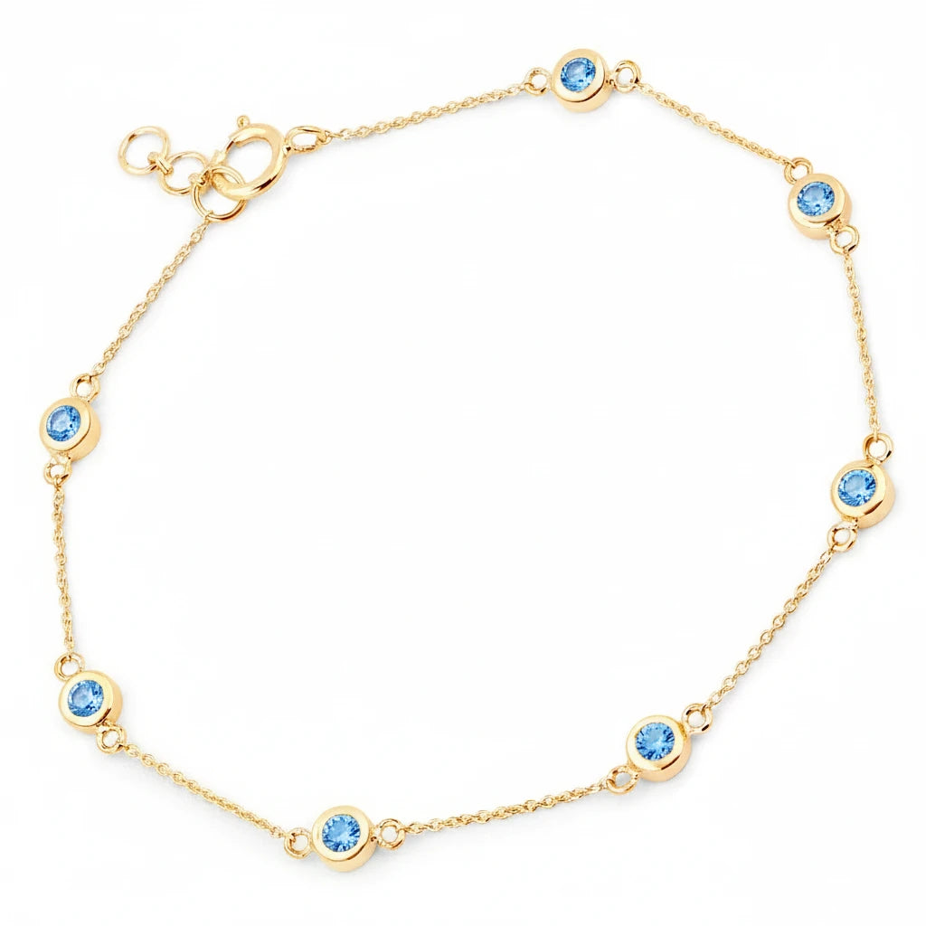Round Bezel Set Adjustable Station Bracelet