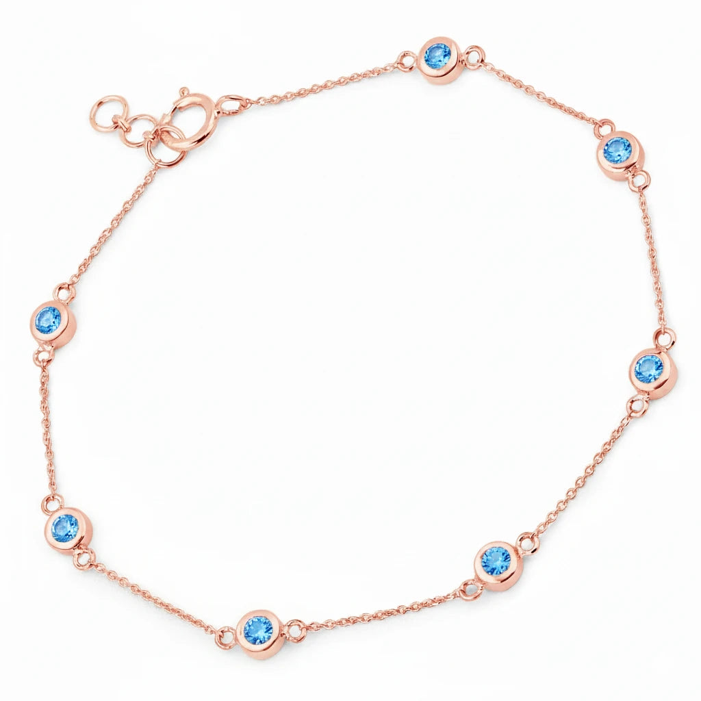 Round Bezel Set Adjustable Station Bracelet