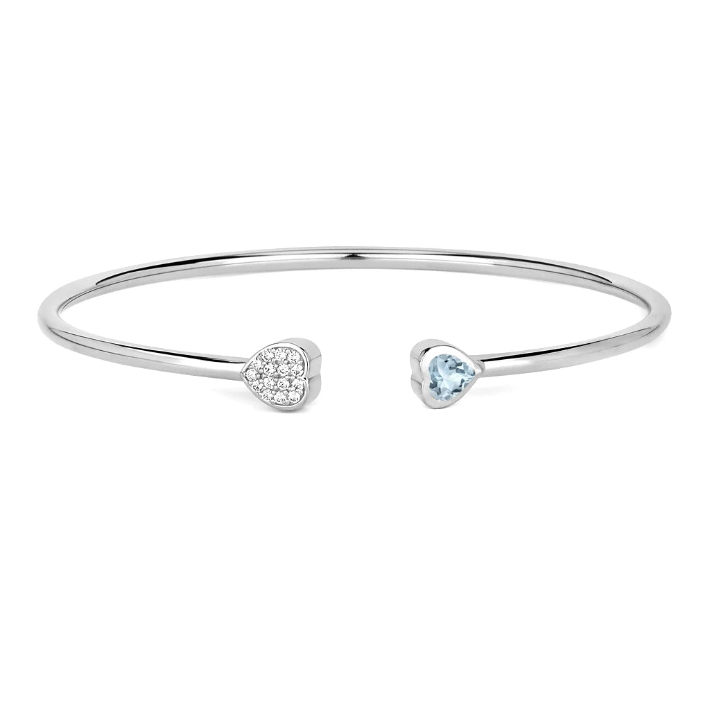 Heart Prong Set Diamond Accent Open Bangle