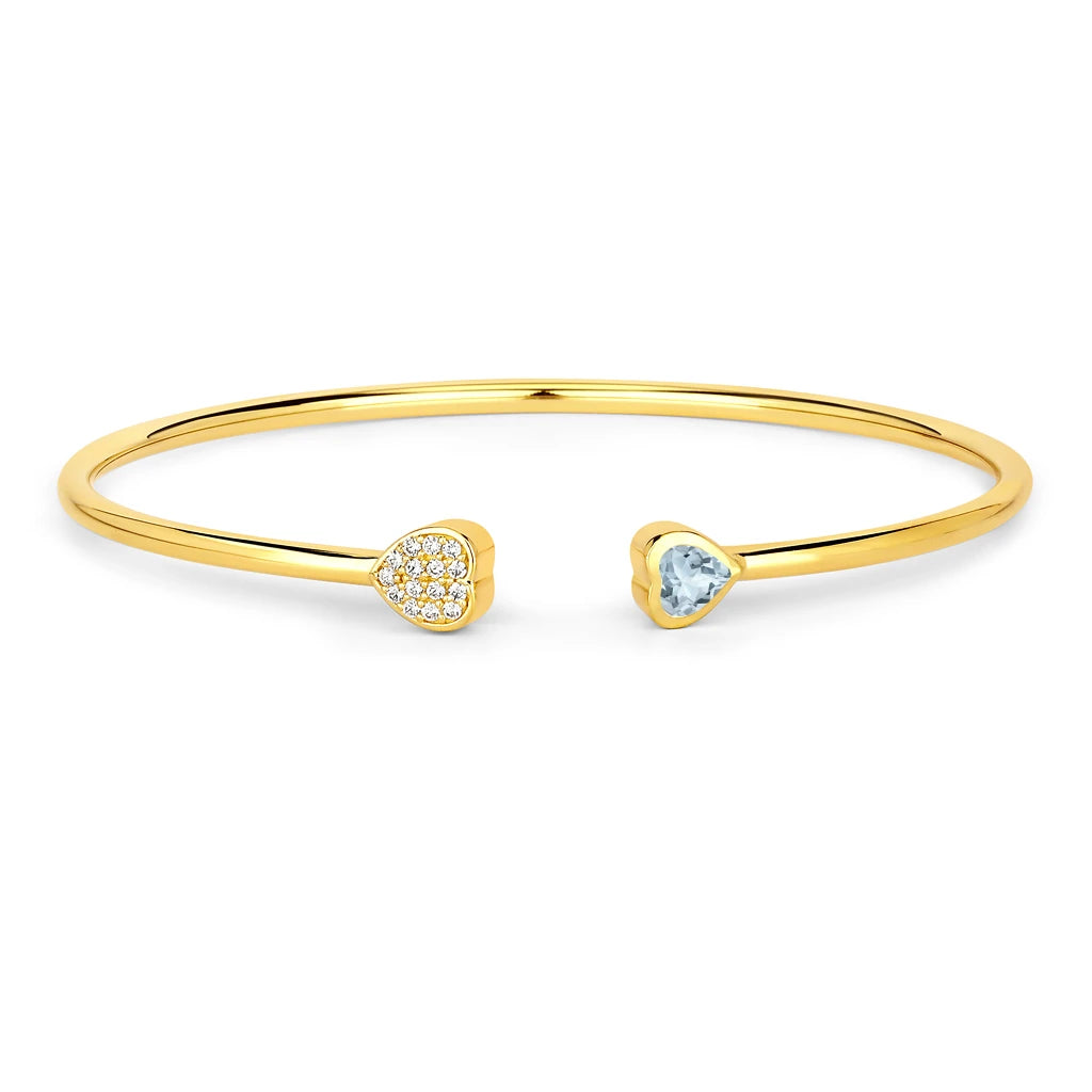 Heart Prong Set Diamond Accent Open Bangle