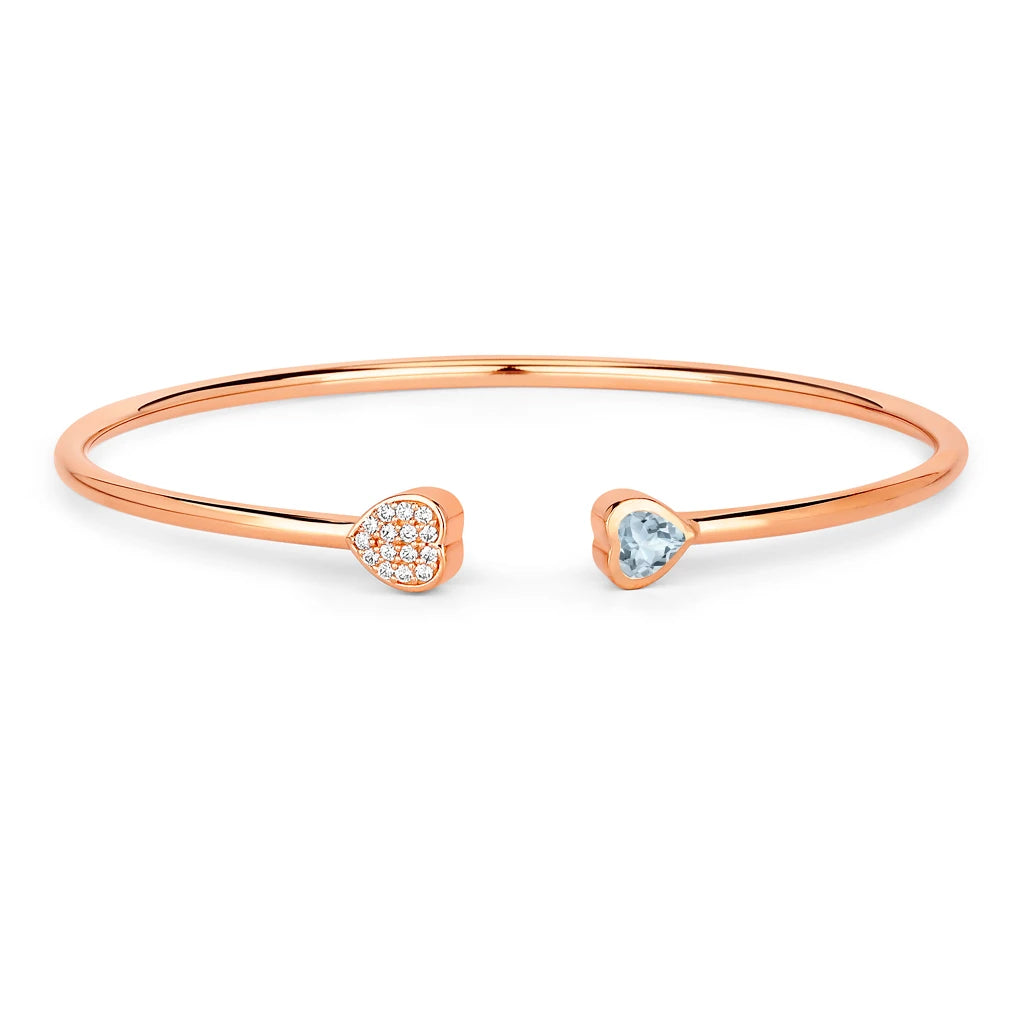 Heart Prong Set Diamond Accent Open Bangle