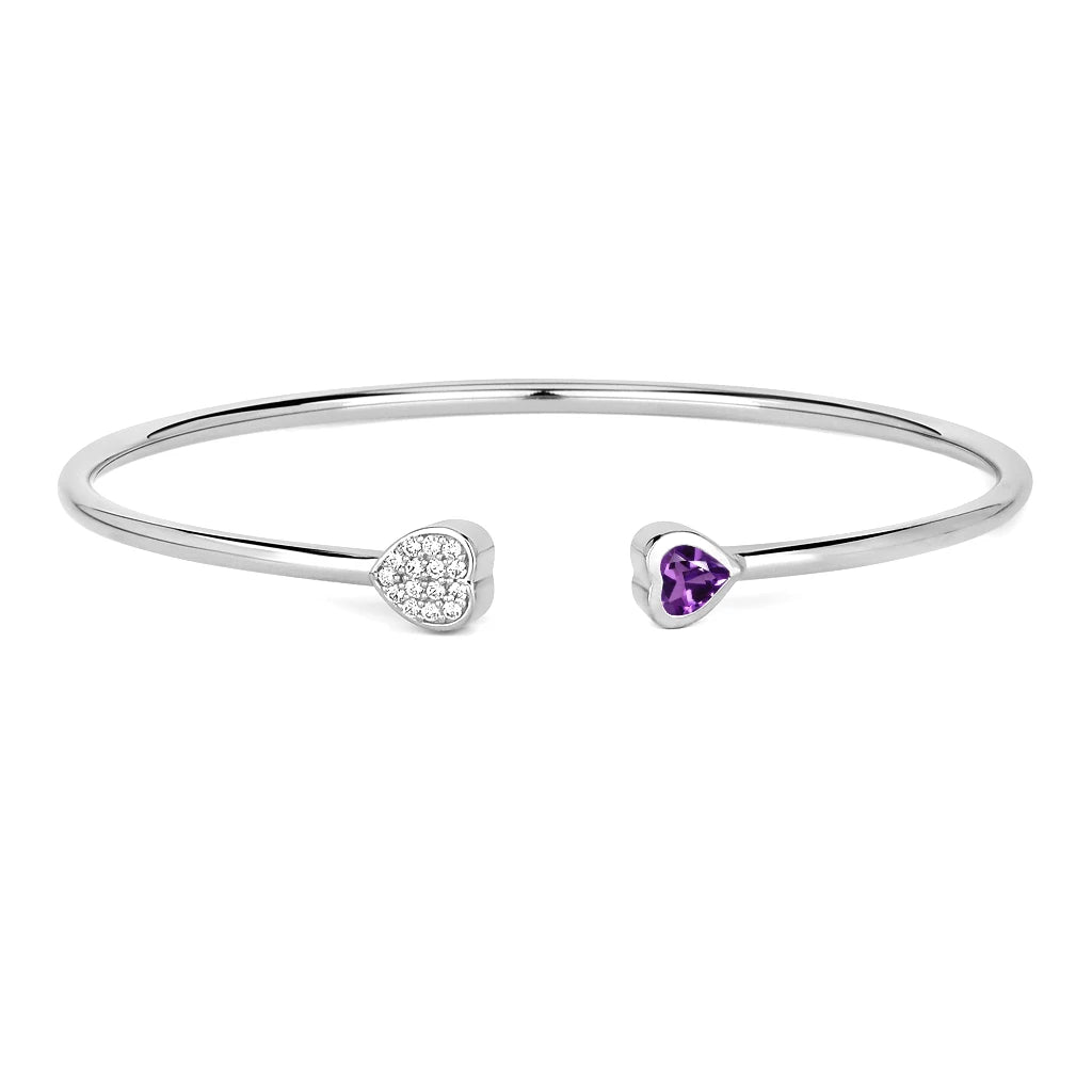 Heart Prong Set Diamond Accent Open Bangle