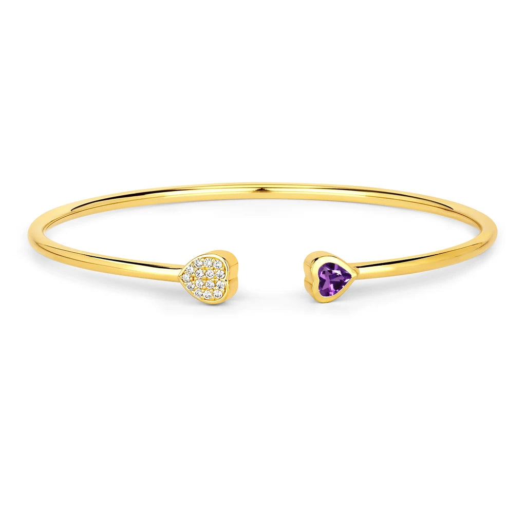 Heart Prong Set Diamond Accent Open Bangle