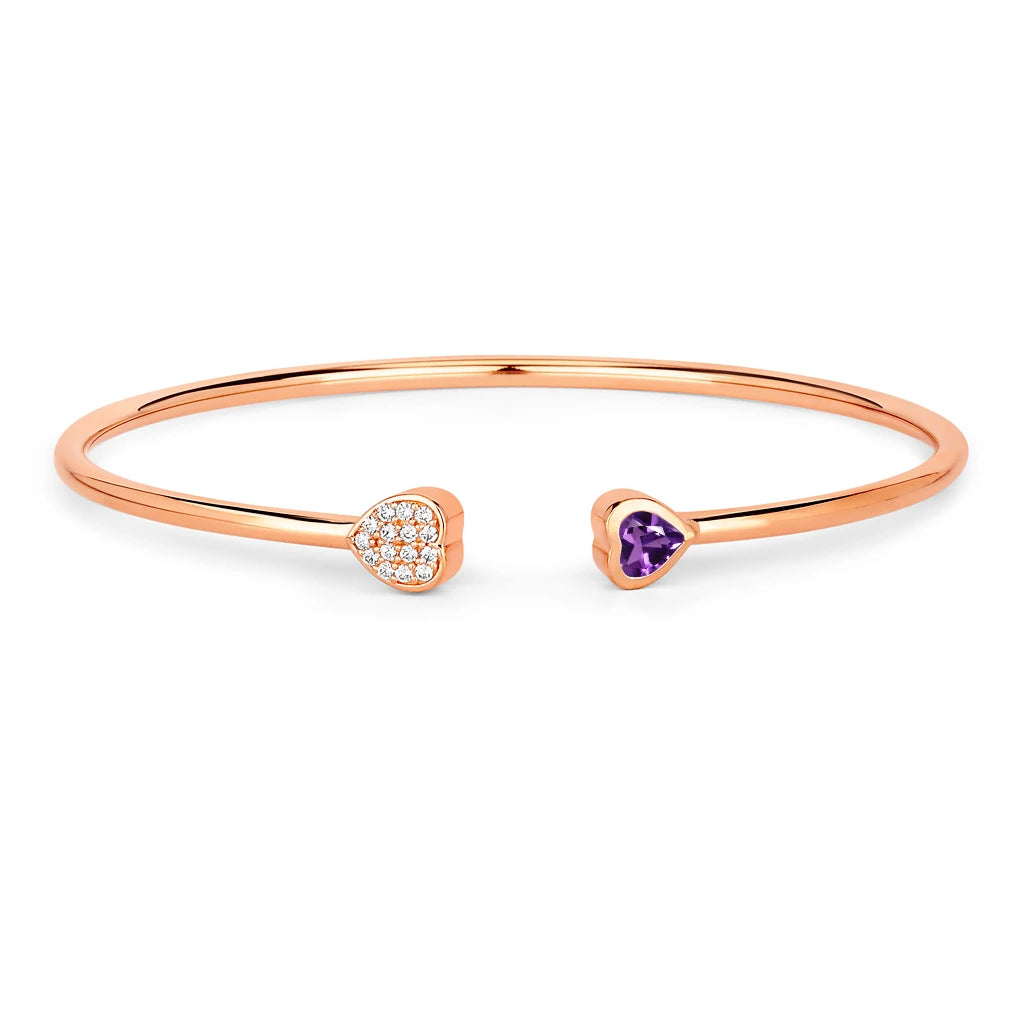 Heart Prong Set Diamond Accent Open Bangle