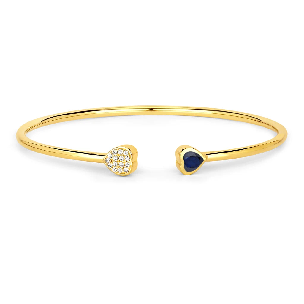 Heart Prong Set Diamond Accent Open Bangle