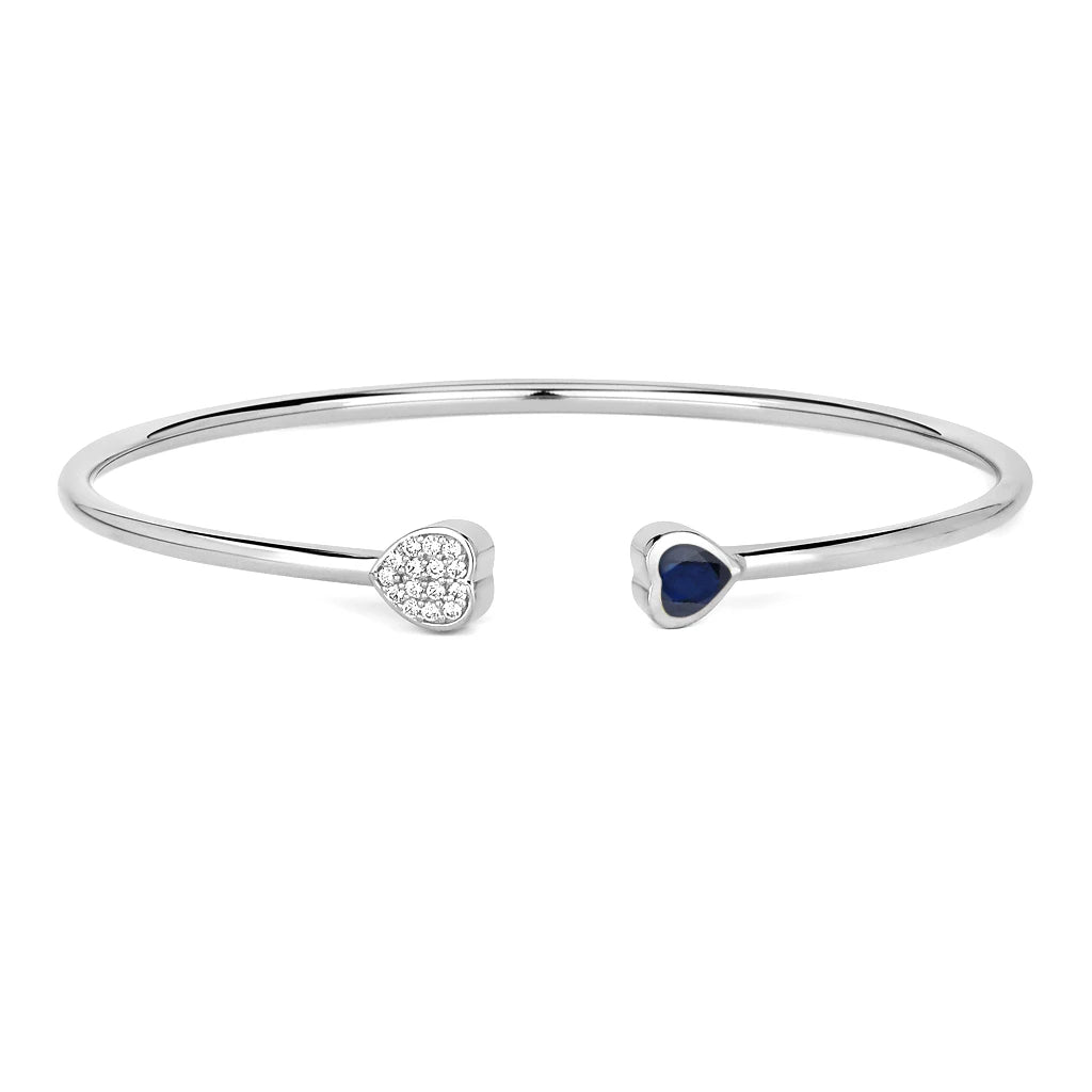 Heart Prong Set Diamond Accent Open Bangle
