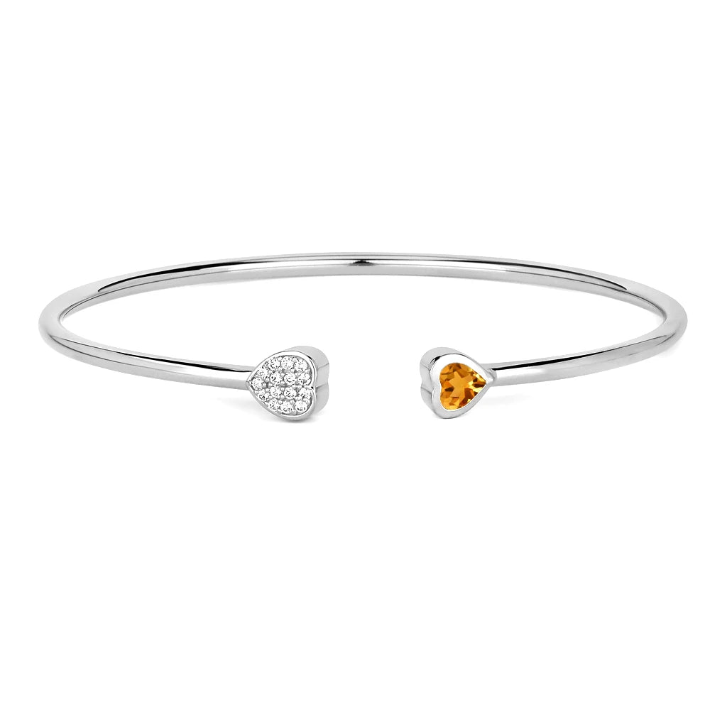 Heart Prong Set Diamond Accent Open Bangle