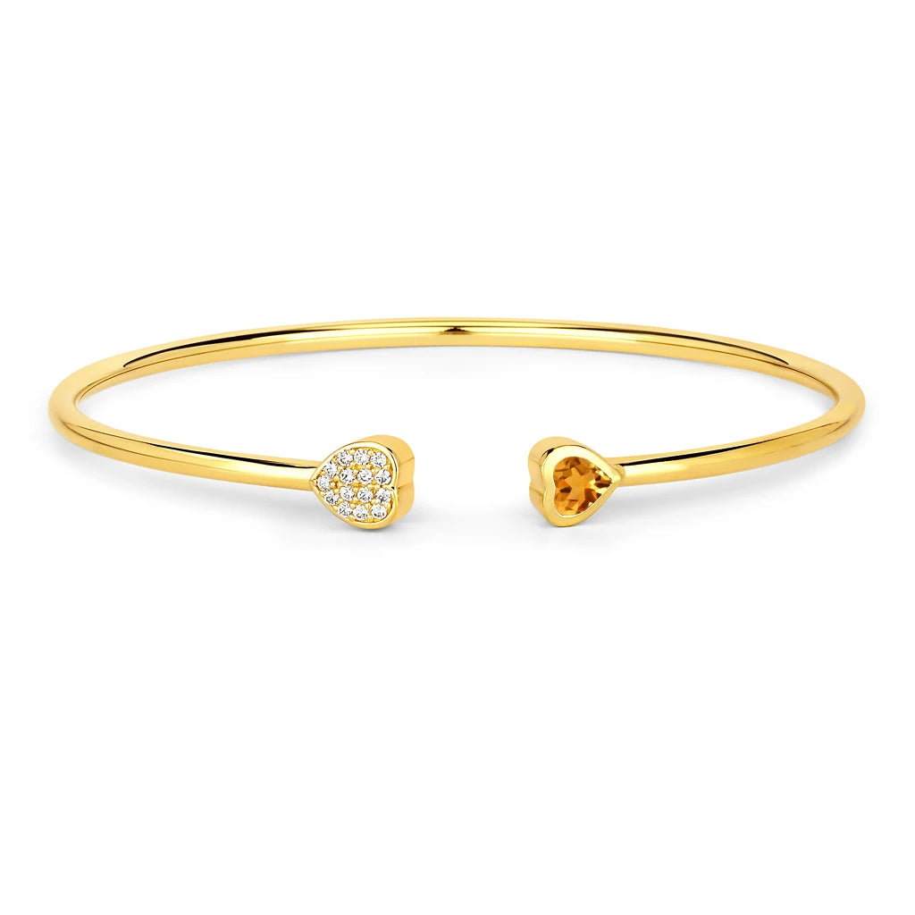Heart Prong Set Diamond Accent Open Bangle