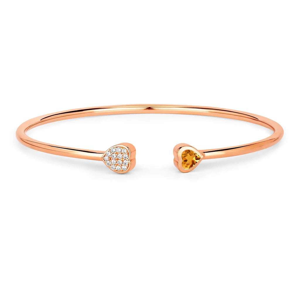 Heart Prong Set Diamond Accent Open Bangle