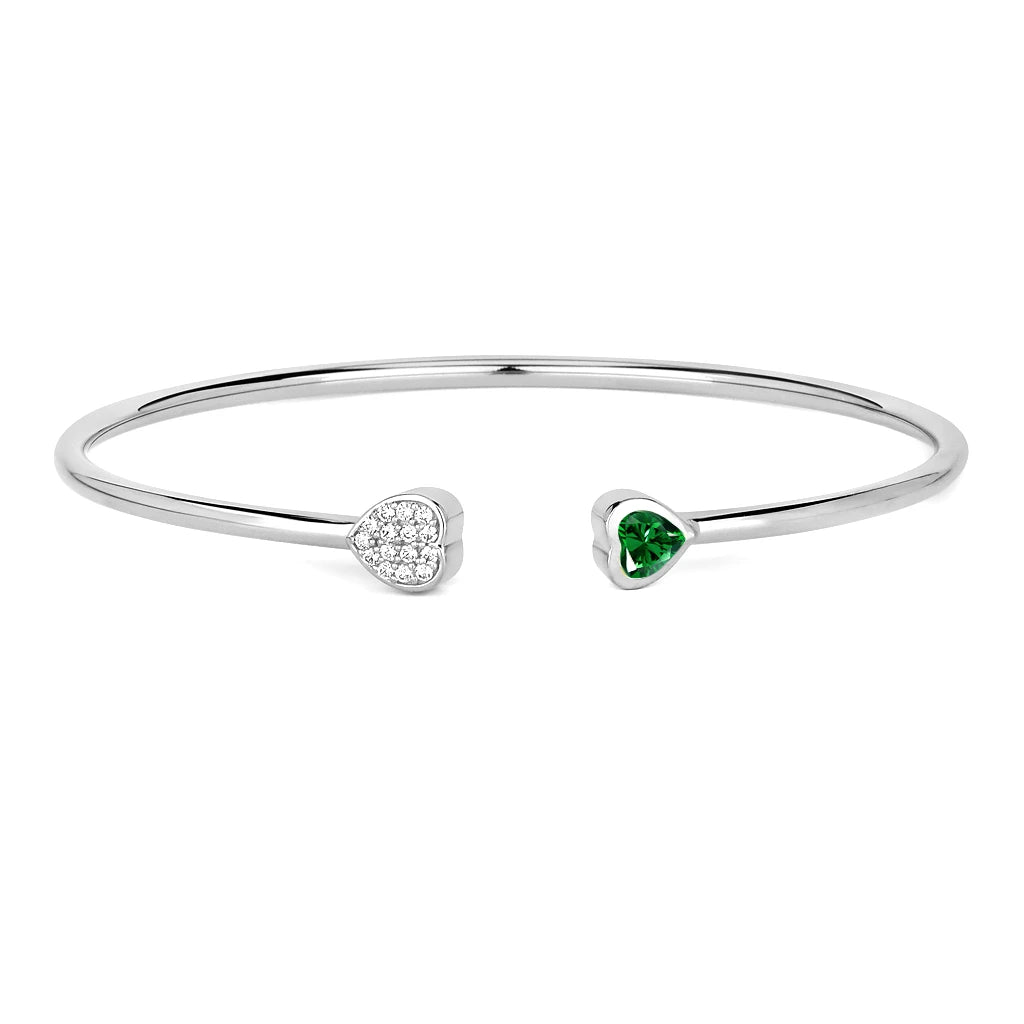 Heart Prong Set Diamond Accent Open Bangle