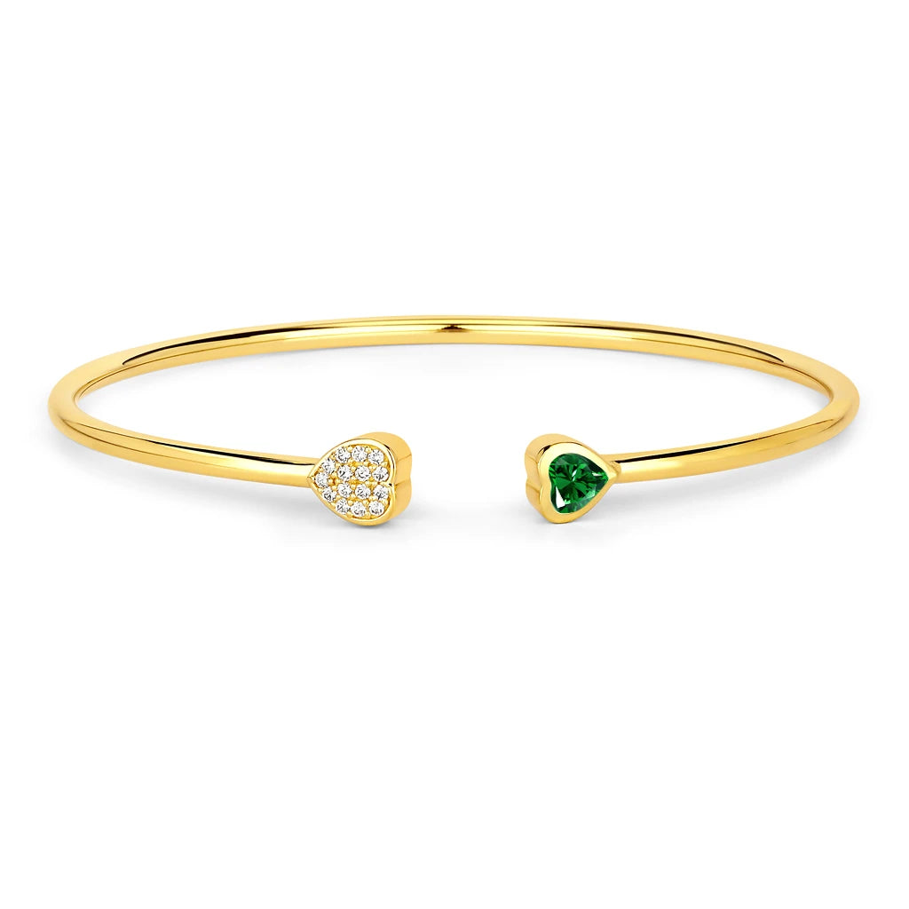 Heart Prong Set Diamond Accent Open Bangle